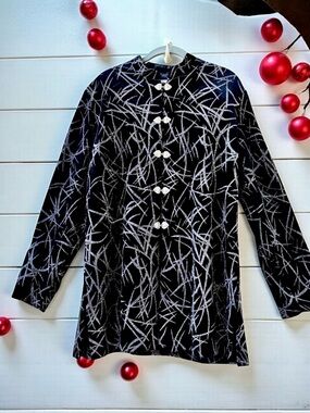 .B.S. Ltd Evening Jacket Black Velvet Silver Sparkle Buckles Womens XL New